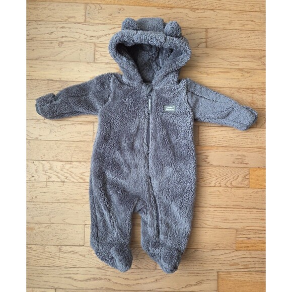 Eddie Bauer Gray Infant Fleece Plush Bear Hoodie One Piece  Bodysuit Size 0-3m - Picture 1 of 7